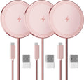 15W Wireless Charger for Apple MagSafe Charger, Magnetic Fast Charging Pad | Compatible for iPhone 17 16 15 14 13 12 Pro Max, AirPods-Slim Portable for Desk Bedside and Travel - 3 Pack, Pink by SMILESTATION