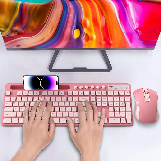 Wireless Keyboard and Mouse Combo, MARVO 2.4G Ergonomic Wireless Computer Keyboard with Phone Tablet Holder, Silent Mouse with 6 Button, Compatible with MacBook, Windows (Sakura Pink) - Image 7
