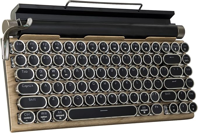 Adventurers Typewriter-Style Retro Mechanical Keyboard LED Backlight 83 Keys Bluetooth 5.0 Blue Axis Wood Color Panel Compatible with iOS/Android/Windows/Vista/Linux/Mac Office/Gaming, 12.8x6.6x1.6in by Unknown
