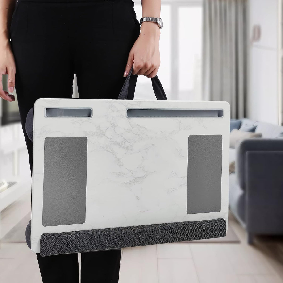 Extra Large Lap Laptop Desk- Home Office Portable LapDesk with Mouse Pad & Wrist Rest for Notebook/MacBook/Tablet, Sofa Bed Working, Writing, Drawing (White Marble, Fit Up to 17-inch Laptops) - Image 6