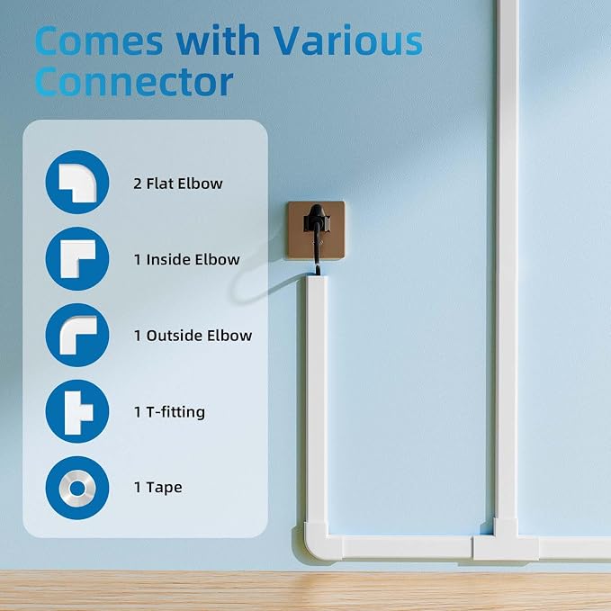 Yecaye 142in Wall Cord Hider for 3-4 Cords, W1.18in H0.63in, White | Large Cord Covers for Wires on wall, On-Wall Cord Cover Cable Concealer - Image 3