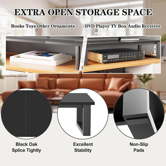 aboxoo 45" TV Riser with Light for 32-60 inch TV, TV Shelf with Steel Legs | Black TV Riser Stand with Storage, Tabletop TV Riser for Home Living Room, Study Office, Fit TV, Monitor, Laptop - Image 7