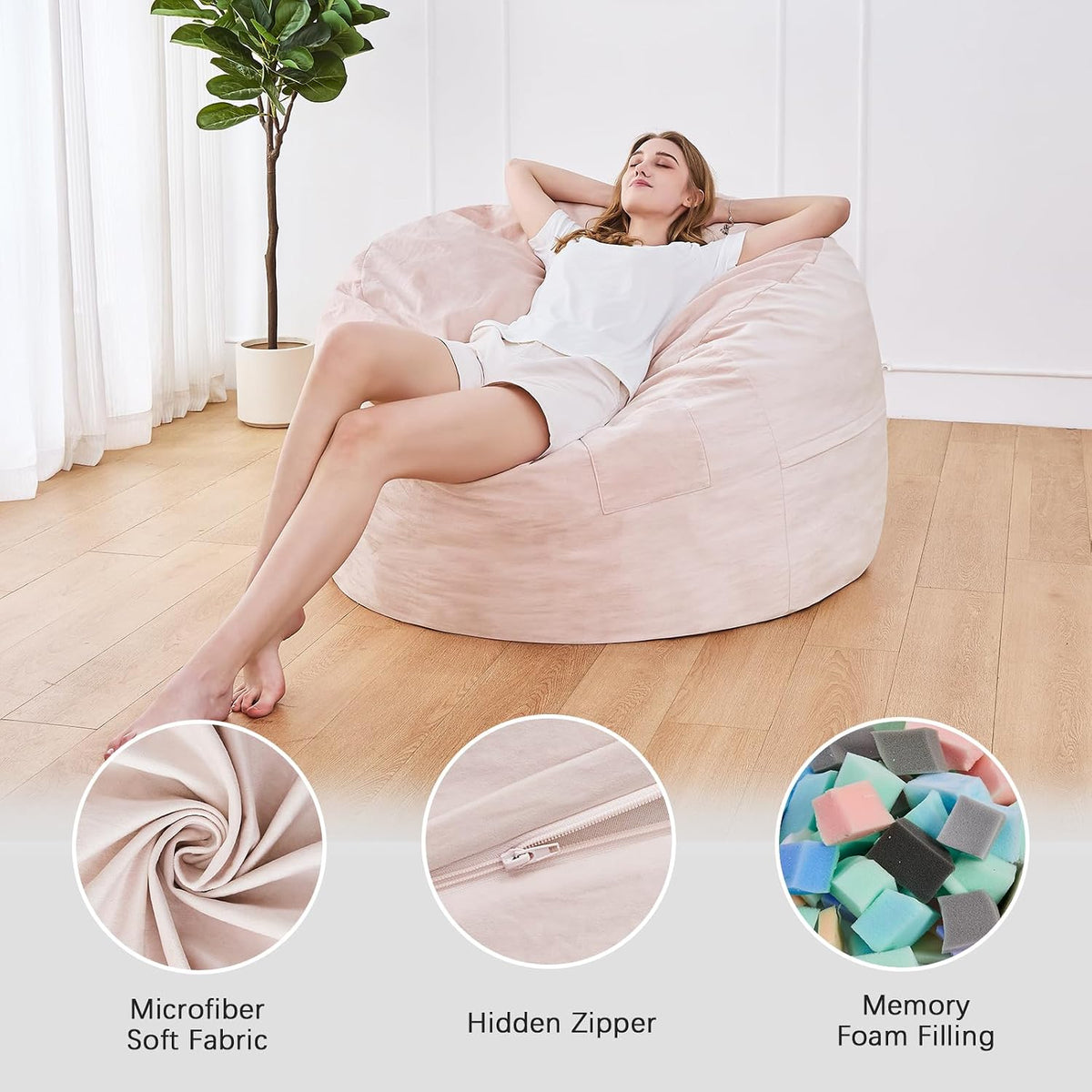 Bean Bag Chairs for Adults - Giant Bean Bag Convertible Floor Sofa - Image 5