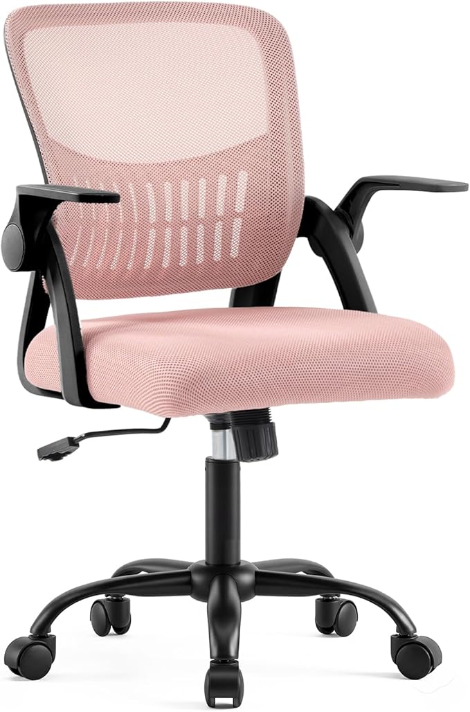 DUMOS Office Desk Chair, Lumbar Support Mesh Home Chair | Ergonomic Computer Mesh, Rocking Mode Flip-up Armrest, Height Adjustable 360 Swivel, Pink by DumosLifestyle