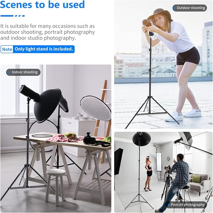 Neewer 6.23 Feet/190CM Aluminum Light Tripod Stands For Studio Kits, Photography Lights, Softboxes(Black,2 Pack) | For Studio Kits, Photography Lights, Softboxes, Black - Image 4