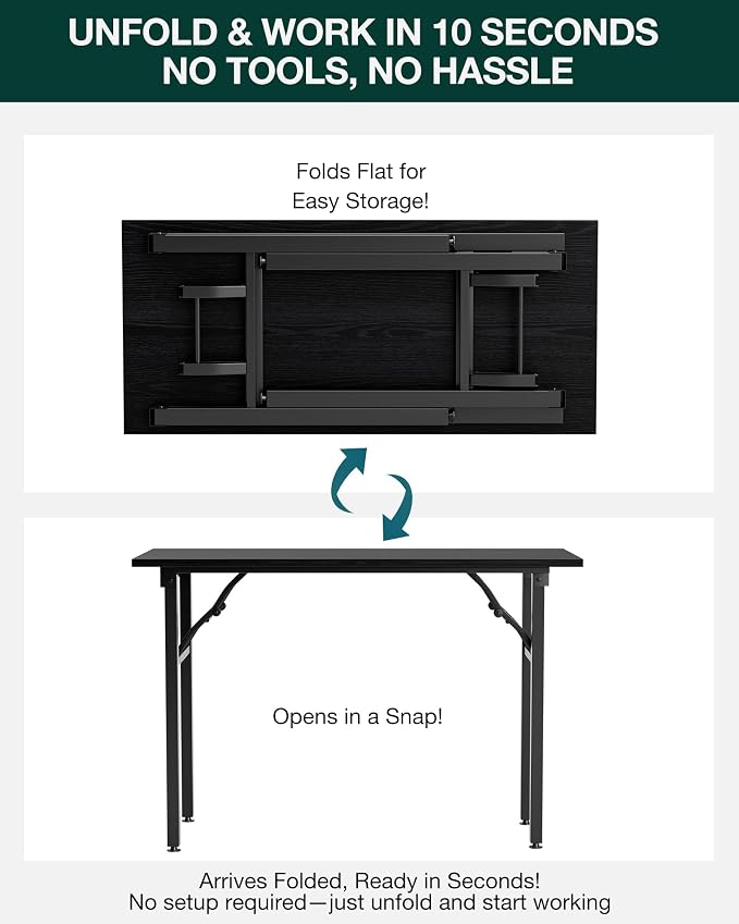 Small Folding Computer Desk – Portable 43.3 Inch Foldable Laptop Table, Collapsible and Compact for Easy Storage and Fast Setup, Lightweight for Small Spaces, Craft and Study Use, Dark Oak - Image 3