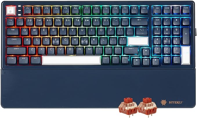 Hexgears E4Pro Wireless Creamy Mechanical Keyboard with Number Pad, Hot Swappable Custom Keyboard with Wrist Rest,Pre-lubed Tactile Switches,Gasket Structure,RGB Backlit Gaming Keyboard (Dark Blue) by HEXGEARS