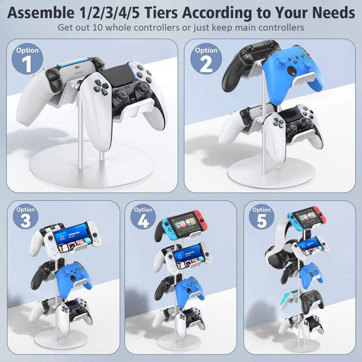 Kytok Gamer Gifts, Headset Stand 5 Tiers with Cable Organizer, Controller Stand Compatible with PS5/Xbox/Nintendo Switch/PS Portal/PS4, Headset Holder & Controller Holder for 10 Packs Controller - Image 3