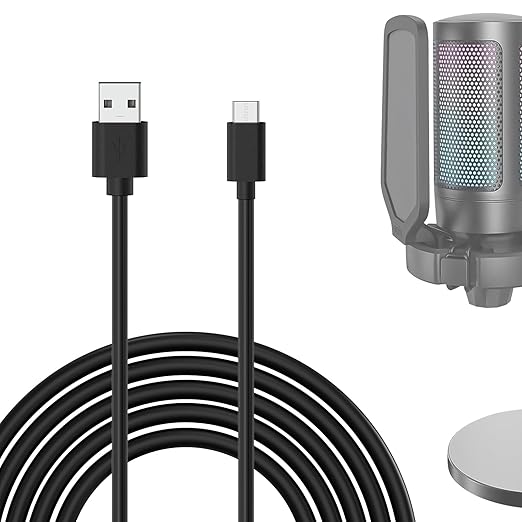 GEEKRIA for Creators USB A to Type C Microphone Cable 10 ft / 3 M, Compatible with Fifine AmpliGame A6, HyperX QuadCast S, SoloCast, Logitech G Yeti GX, TONOR TC30 Mic Cord (Black) by GEEKRIA