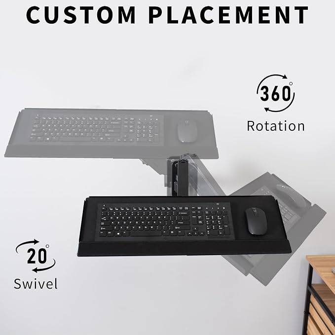 VIVO Sit-Stand 17 to 32 inch Dual Monitor Wall Mount with Pneumatic Arm Keyboard Tray Combo, Height Adjustable, Max VESA 100x100mm, Black, Mount-VWKB2 - Image 8