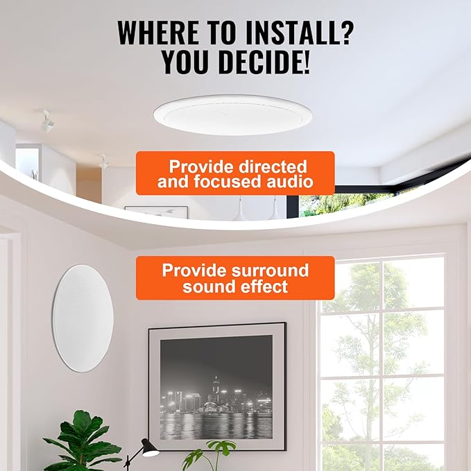 VEVOR 4 PCs 8 Inch in Ceiling Speakers, 400W Flush Mount Ceiling & in-Wall Speakers System with 8" Woofer,1" Tweeter, for Home Kitchen Living Room Bedroom or Covered Outdoor Porches - Image 6
