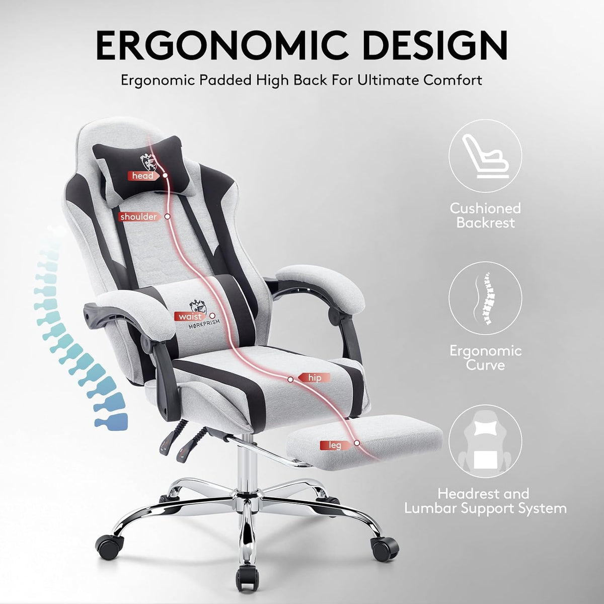 Gaming Chair,Office Chair with Massage,Gel Pad,Grey Black - Image 9