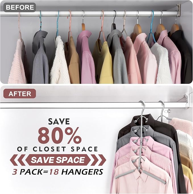 Space Saving Clothes Hangers,6 Tier Non Slip Shirt Hangers Closet Organizer | Space Saving Coat Hanger with Foam Padding,Closet Organizers and Storage for Shirts, Sweaters, Jackets, 2 Pack, Gray - Image 6