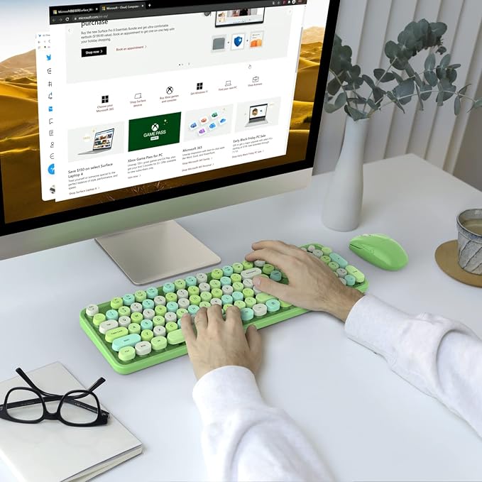 MOFII Wireless Keyboard and Mouse Combo, Retro Green 2.4GHz Full Size Colorful Keyboards with Round Keycaps, Cute Wireless Mouse for Laptop, PC, Chromebook, Smart TV, Computer, Windows - Image 6