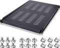 1U Adjustable Rack Mount Shelf Vented Server Rack Drawer 175 lbs 27.5 to 38 Inch Adjustable Mounting Depth Blanking Panel Kit Universal Tray for 19 Inch AV/Network Equipment, Black(1 Piece) by Hortsun