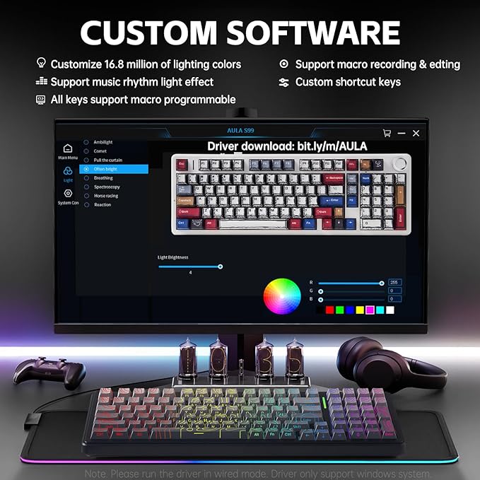 Aula F99 Keyboard Gaming,Wireless Mechanical Keyboards Creamy Sound | Computer Bluetooth Keyboard Full Size Hot Swappable RGB Backlit w/8000mAh Battery,Gradient Grey Tri-Mode BT/2.4GHz/USB - Image 6