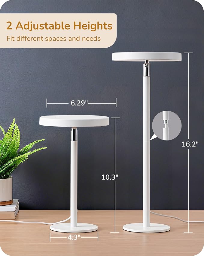 EDISHINE LED Desk Lamp, Table Lamp with High CRI 90+, 2 Adjustable Height | 5%-100% Dimmable & 3 Color Temperature, Touch Control, Modern Style for Home Office, Living Room, White - Image 8