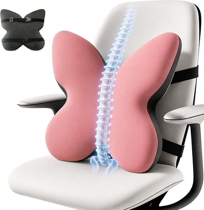 Memory Foam Lumbar Support Pillow,Back Support for Office Chair,Back Pillow for Chair,Ergonomic Lower Back Cushion for Desk Chair,Computer Chair,Gaming Chair and Car Seat,Washable Cover(Pink) by FoKon