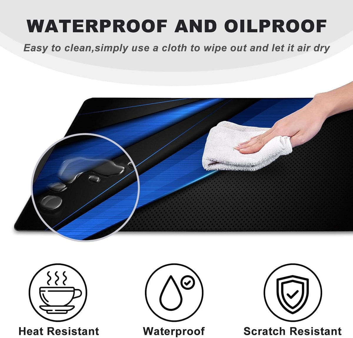 Desk Pad Large Gaming Mouse Pad Extended Keyboard Mouse Mat,Black Blue - Image 4