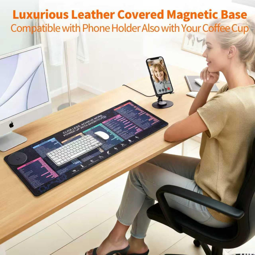 Office Pro Shortcuts Mouse Pad with Magnetic Wireless Charger & Holder Large Desk Mat with Keyboard Shortcuts with 15W Fast Qi Wireless Charging Compatible with iPhone Samsung Smartphones - Image 5