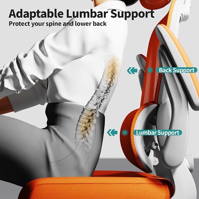 TRALT Office Chair Ergonomic Desk Chair - Gaming Chair with Lumbar Support | 330 LBS Home Office Desk Chairs with Headrest, Reading Chair with Flip-up Armrests, Comfortable Computer Chairs (1, Orange) - Image 6