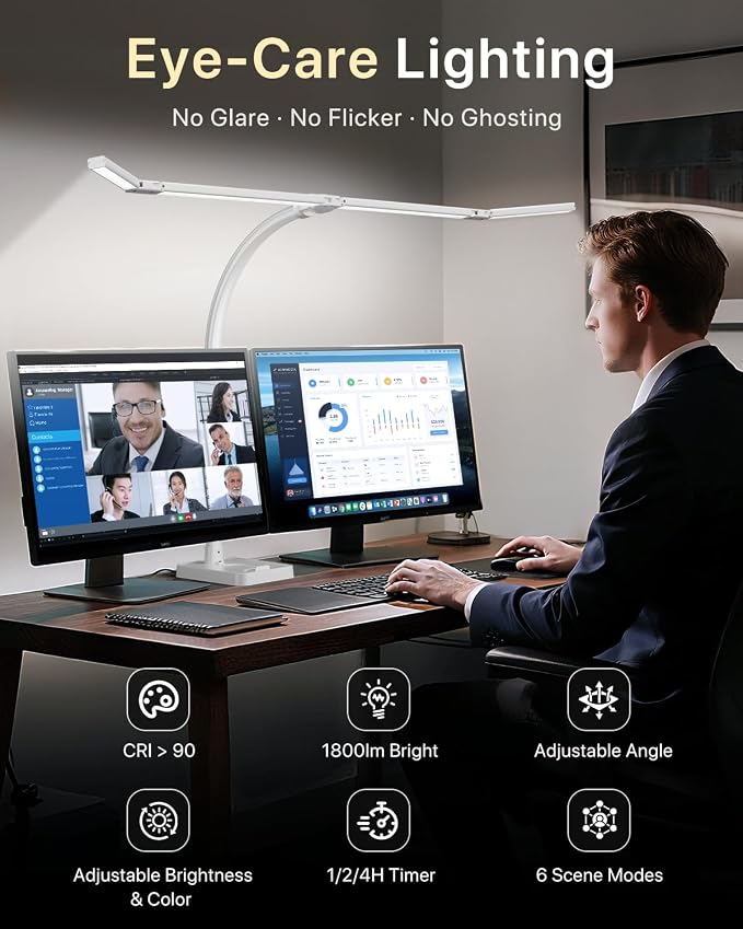 ONEMIX LED Desk Lamp with Base, 42-Inch 4-Panel Light for Dual Monitors | 1800 Lumens, 4 Adjustable Panels, 5 Color Temps, 5 Brightness Levels, Remote, Timer, Flicker-Free for Home Office - Image 7
