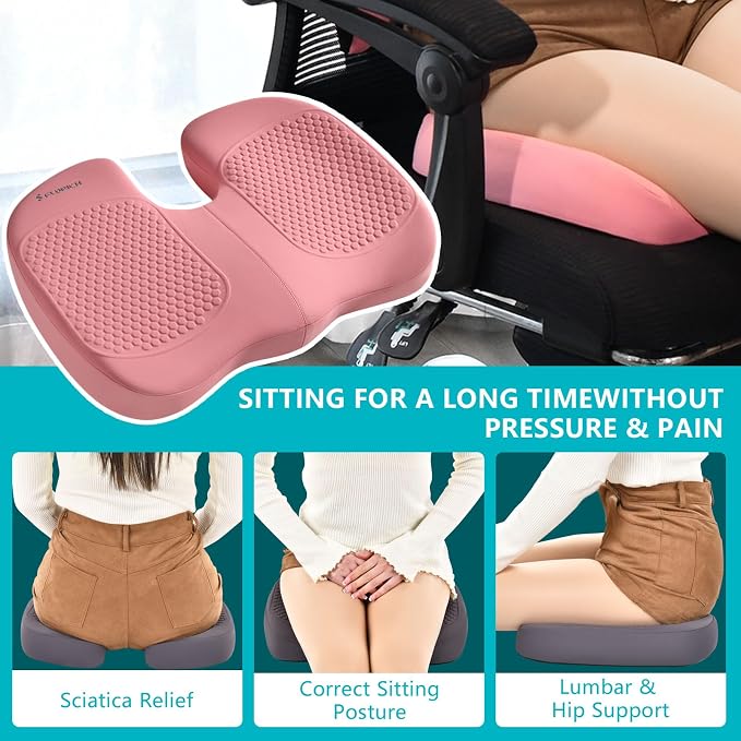Car Seat Cushion and Back Support for Office Chair Memory Foam Chair Cushions Pressure Relief Seat Pads with Gel Massage Point Lumbar Support Relief Sciatica & Tailbone (Pink) - Image 6