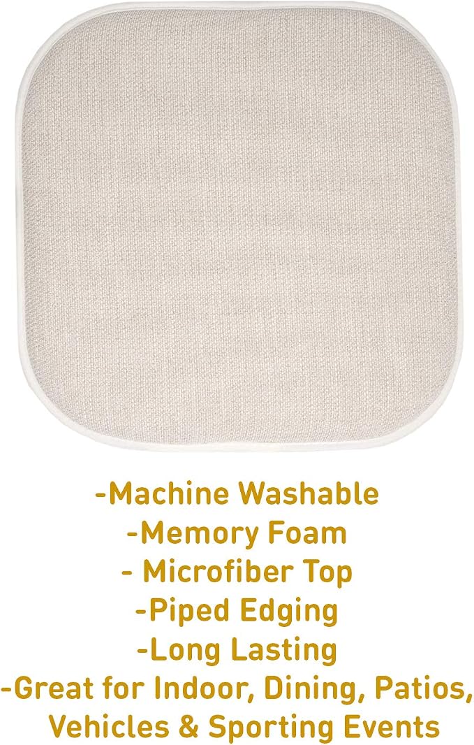 Sweet Home Collection Chair Cushion Memory Foam Pads Honeycomb Pattern Slip Non Skid Rubber Back Rounded Square 16" x 16" Seat Cover, 2 Pack, Alexis Linen/Beige - Image 3
