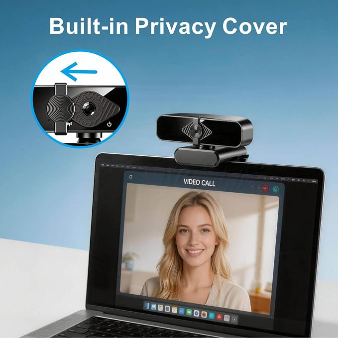 4K Webcam with USB C Adapter Privacy Cover Microphone for PC Mac Laptop | 4K UHD for Zoom/Teams. Privacy shutter, 1-sec close. Noise-canceling mic. USB-C/USB-A plug & play. Works with PC/Mac/ apps. - Image 5