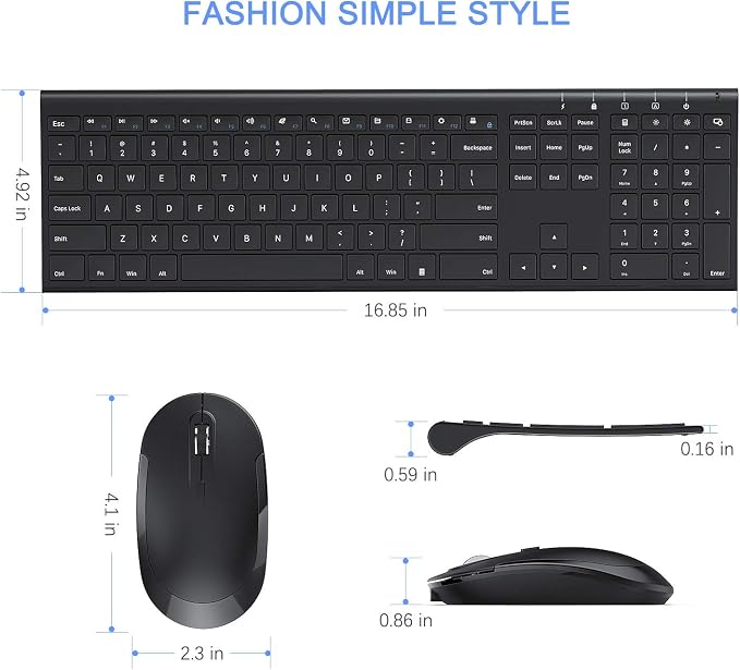 Vssoplor Wireless Keyboard and Mouse, Rechargeable Ultra Slim, Black | Quiet Full-Size Keyboard and Mouse Combo Set, for Laptop, PC, Notebook, Desktop, 2.4GHz Stable Connection, Ideal for Office - Image 6