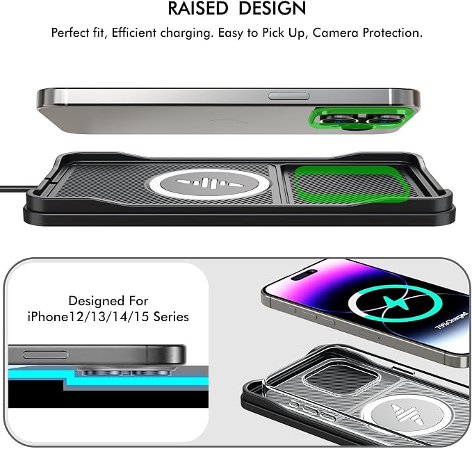 Wireless Car Charger Pad, 15w Fast Car Wireless Chargers Charging pad Non Slip Charger for Car Wireless Phone Charger for iPhone 17/16/15/14/13/12 Pro Max,Samsung S23 S22 S20 for Android, 30cm Cable - Image 6