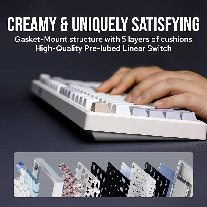 EPOMAKER Galaxy100 QMK/VIA Wireless Gaming Keyboard, Aluminum Shell, BT/2.4Ghz/USB-C, Pre-Lubed Hot-Swappable Linear Switches, NKRO, RGB Backlit (Creamy White, Wisteria Linear Switch) - Image 7