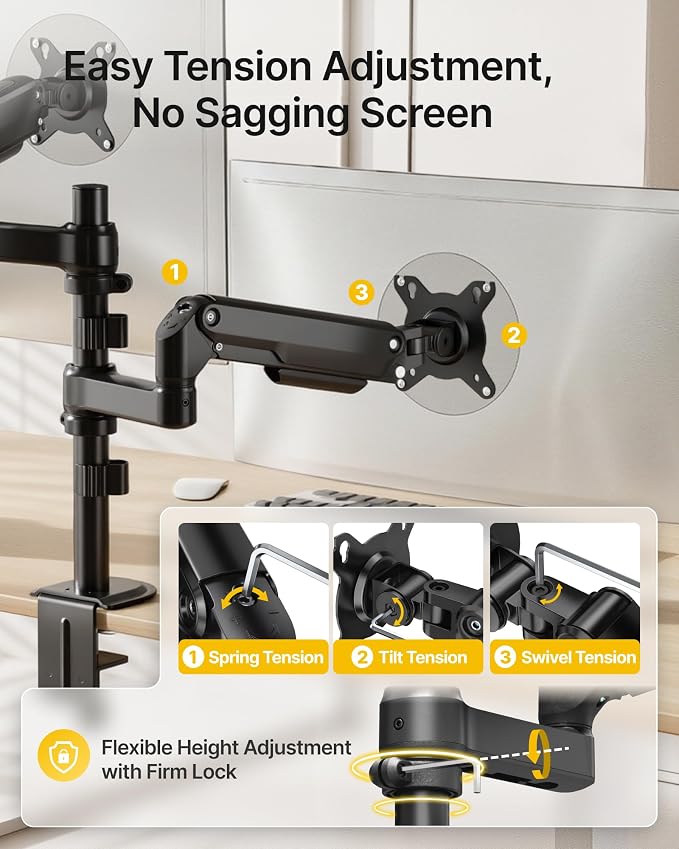 monTEK Vertical Stacked Dual Monitor Stand, 17–32", Full Motion Desk Mount | Vertical Stacked Dual Monitor Stand, Max Height 24.59", Full Motion Swivel/Rotation For 17–32" Monitor, Up To 19.8 Lbs Each - Image 7