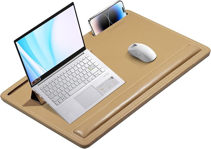CENNBIE Leather Lap Desk for Laptop, 24 x 16 inches (Brown) | With Memory Foam Cushion & Built-in Wrist Rest, Portable,Adjustable Laptop Desk Fits up to 19 inch Laptop by CENNBIE