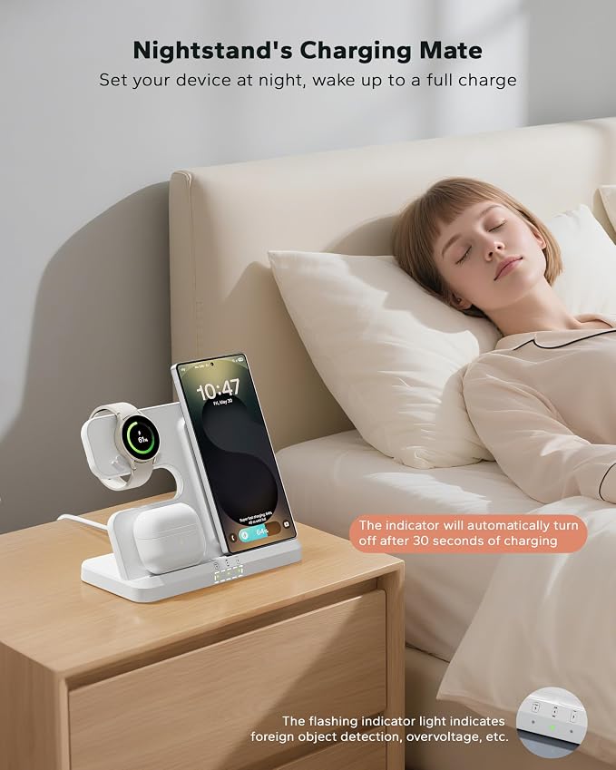 Wireless Charging Station for Samsung, 3 in 1 Charger Stand for Galaxy S25 Ultra/S24/S23/Z Fold, Phone and Watch Charging Dock for Samsung Watch Galaxy 8/7/6/5, Galaxy Buds 3/2/Pro - Image 7