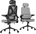 Ergonomic Office Chair - Desk Chair with Adjustable Headrest Lumbar Support Computer Chair - Mesh Comfy Chair with Flip-up Armrests - Gaming Chairs for Adults Home Office 330 LBS (Black+Gray) by Apusen