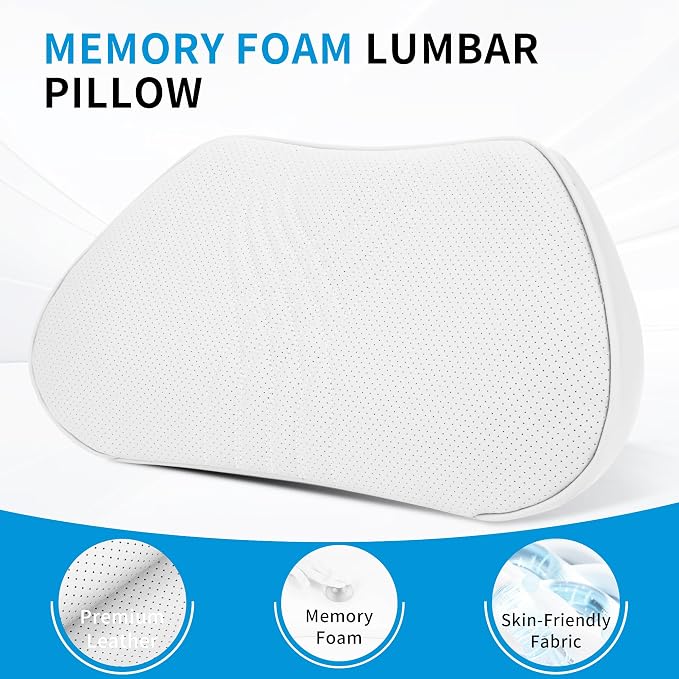 Lumbar Support Pillow for Car Seat, Office Chair, Off-White, 1PC | Leather Lumbar Pillow Memory Foam Lower Back Cushion for Back Pain Relief Improve Posture, Ergonomic Back Rest Gaming Chair - Image 7