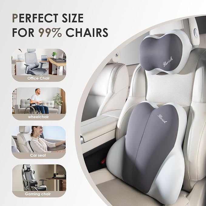 Lumbar Support with Car headrest Back Pillow for Chairs Headrest Pillow for Car Ergonomic Ultrathick Memory Foam Back Pillow for Office Chair (Beige Grey) - Image 2