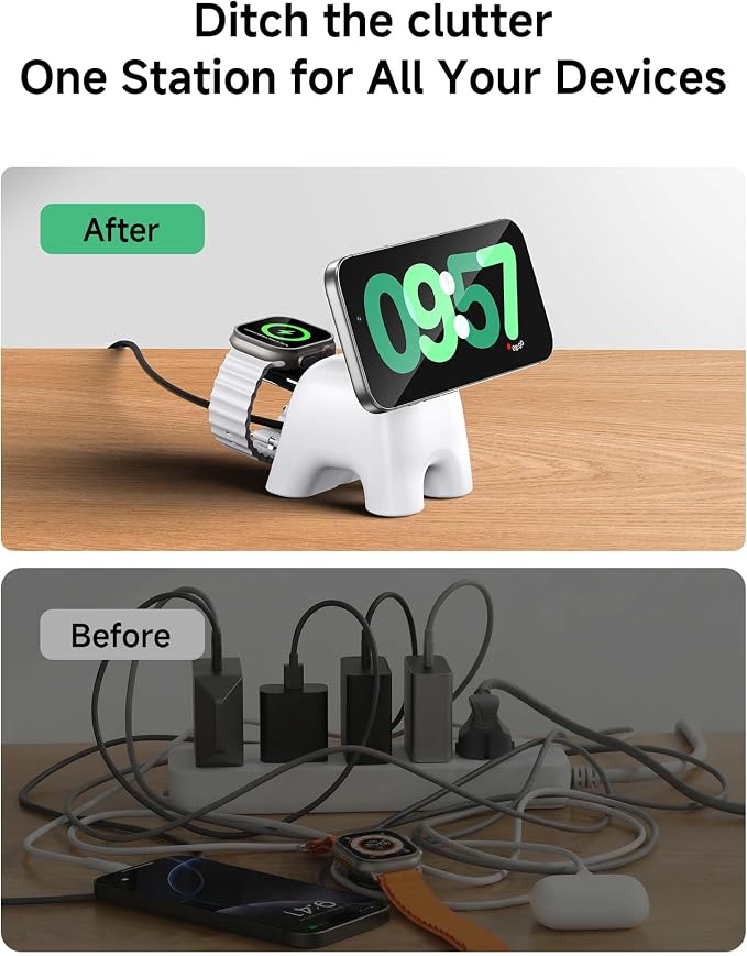 Magnetic Wireless Charging Station, Charger Stand for iPhone Apple Watch | 2026 2 in 1 Foldable Charger Stand 15W for iPhone 17 16 15 14 13 12 Pro Max, 5W for Apple Watch&Airpods, 30W Adapter included - Image 8
