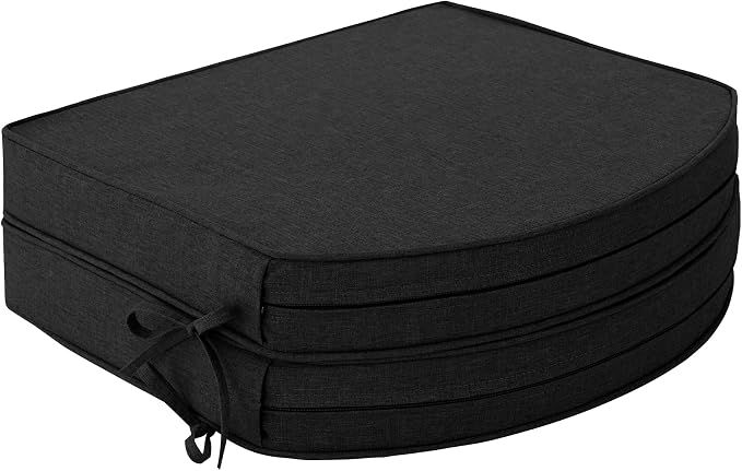 Outdoor Chair Cushions D Shaped, Set of 2, 17 x 16 Inch, Black | Water Resistant, Fade Resistant, Patio Furniture Seat Chair Pads Replacement with Ties, Non-Slip Bottom, Removable Cover by Unknown