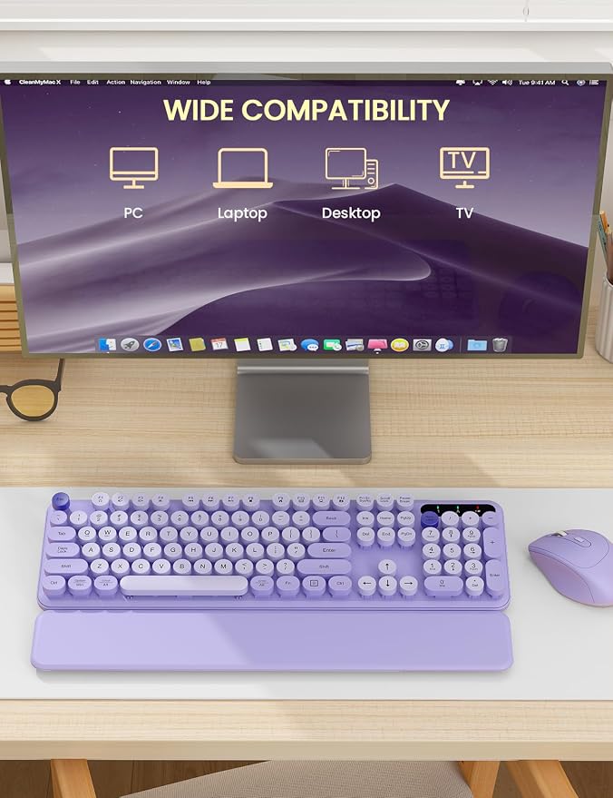Wireless Keyboard and Mouse Combo, Cute Typewriter, Magnetic Wrist Rest | Full-Size, Round Keycaps, Smart Sleep Mode, 2.4GHz Stable Connection for Mac/Windows/PC, Office or Home, Trueque CK24 - Image 8