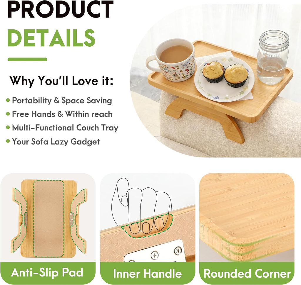 Sofa Arm Tray,Folding Couch Table with 13.78" x 9.84" Storage Box - Image 6