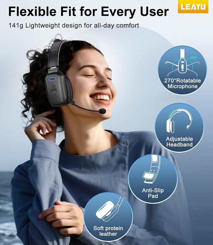 Trucker Bluetooth Headset, 60-Hour AI Noise-Canceling Mic for Driving | Mute Button, Multipoint Pairing, Single-Ear Design, Over-Ear Comfort, Bluetooth 5.2 Wireless Headphone, Phone/PC, Office/Work - Image 5