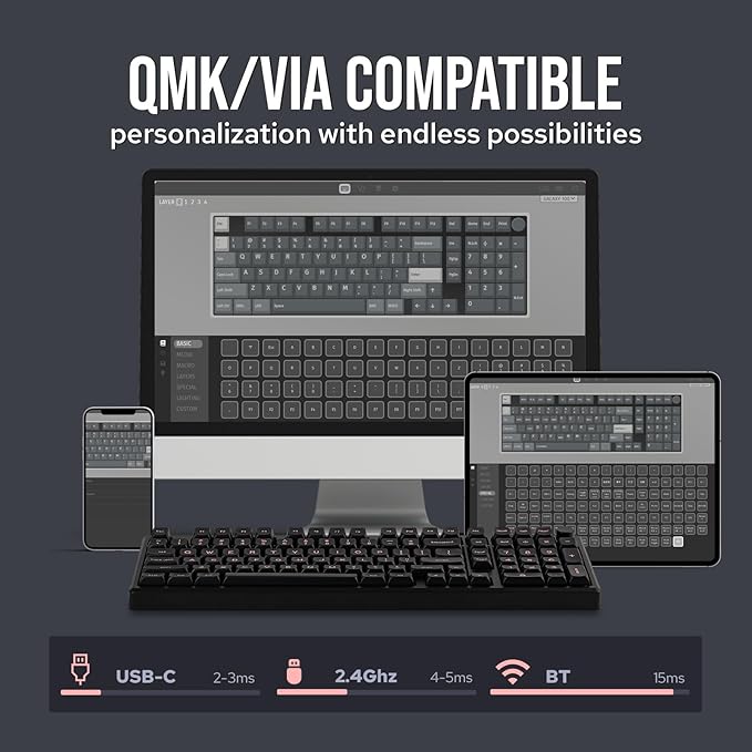 EPOMAKER Galaxy100 QMK/VIA Wireless Gaming Keyboard, Aluminum Shell, BT/2.4Ghz/USB-C, Pre-Lubed Hot-Swappable Linear Switches, NKRO, RGB Backlit (Black, Marble White Switch) - Image 4