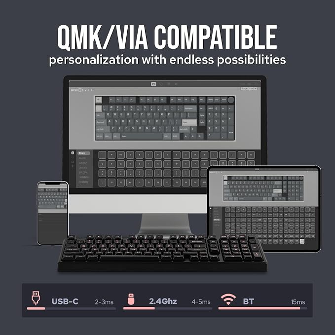 EPOMAKER Galaxy100 QMK/VIA Wireless Gaming Keyboard, Aluminum Shell, BT/2.4Ghz/USB-C, Pre-Lubed Hot-Swappable Linear Switches, NKRO, RGB Backlit (Black, Wisteria Linear Switch) - Image 4