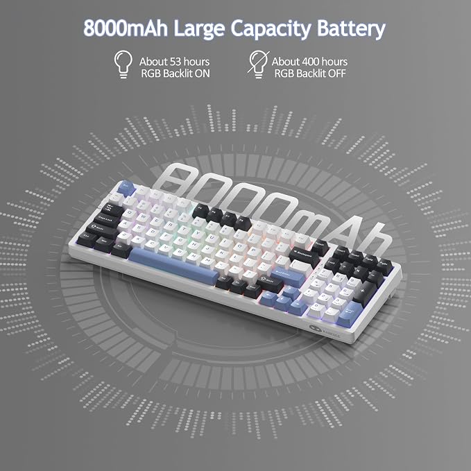 MageGee LIGHT100 Wireless Creamy Keyboard, Gasket Structure Hot Swappable, Tri-Mode 2.4G/USB-C/BT5.0 RGB Backlit Mechanical Gaming Keyboard for Win/Mac/PC, PBT Keycap, 4000mAh Battery, Blue - Image 6