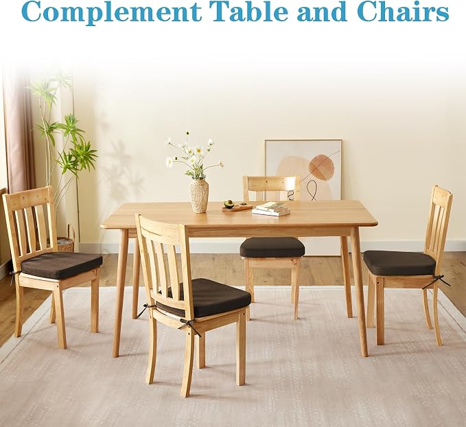 IASEAHK Chair Cushions for Dining Chairs Set of 6, Non Slip Kitchen Chair Pads, 17" x 16" x 2", Indoor Dining Chair Cushions with Ties, D-Shaped Seat Cushions for Kitchen Chairs, Brown - Image 6