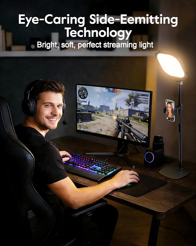 Video Conference Lighting for Zoom with Stand, 30 Modes, CRI>98 | Edge-lit Eye-care Full-screen Ring light, Dimmable with 360° Stand, Memory Func for Zoom, Video Calls, Live Streams, Webcam - Image 6