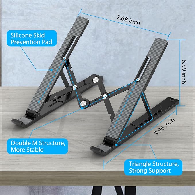 Adjustable Laptop Stand, Portable Laptop Riser for Desk | ABS+Silicone Foldable Ventilated Cooling Notebook Holder Stand for 10-15.6” Laptops, Tablets - Image 4