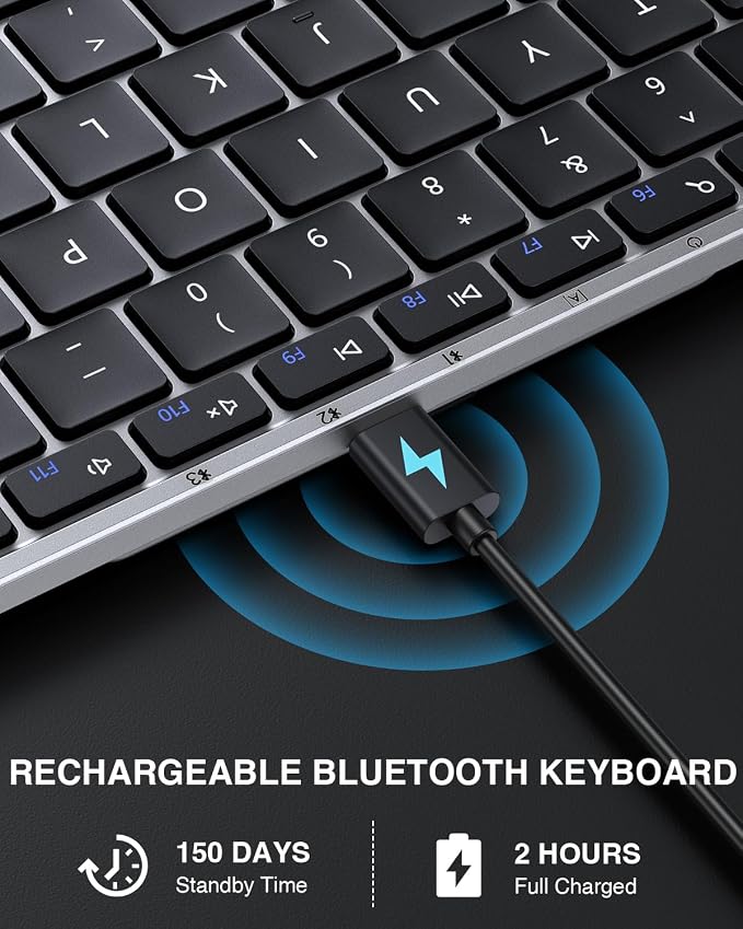 ProtoArc XK01 Full-Size Foldable Bluetooth Keyboard for Travel, Silver | 105 keys, number pad, 0.65in keycaps, 3-device Bluetooth 5.1 switching, USB-C charging, for laptop tablet phone - Image 6